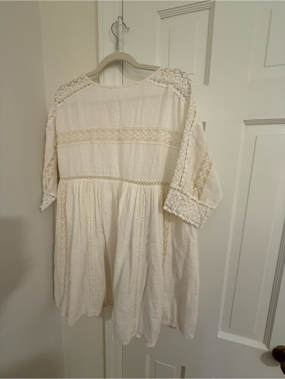 Spell Cream Lace-Trim Mini Dress